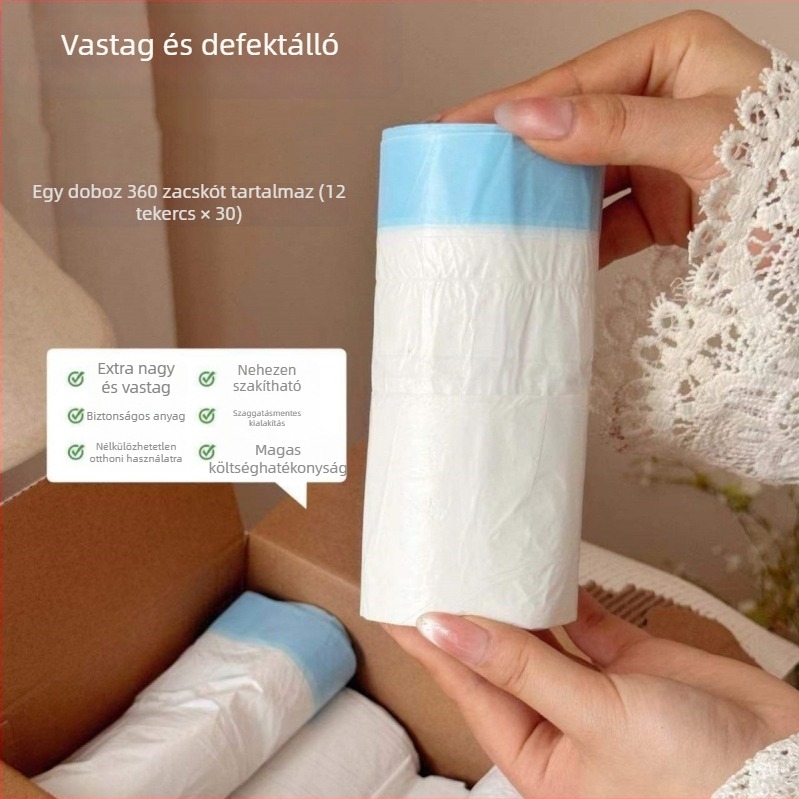 Húzózsinóros szemeteszsákok, 12 tekercs × 30 darab, vastag, szivárgásmentes, tartós, nagy kapacitás, könnyen kivehető
