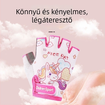 Nyári gyerekeknek félujjú kesztyűk, rajzfilm mintával, könnyű ice-silk anyaggal, csúszásmentes, fitneszhez, görkorizáshoz és kerékpározáshoz