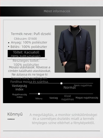 Férfi téli dzseki kacsa tolltöltéssel, meleg, szélálló, vastag, kapucnis, testhez álló fazon