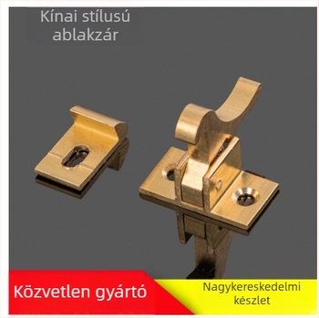 Kínai stílusú ablakzár réz madár motívummal, felületre szerelhető, lopás elleni ajtózár