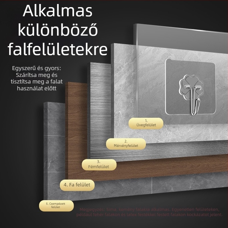 Átlátszó falikampó erős ragasztóval – lyukasztás nélkül, 0-1 kg teher, PVC