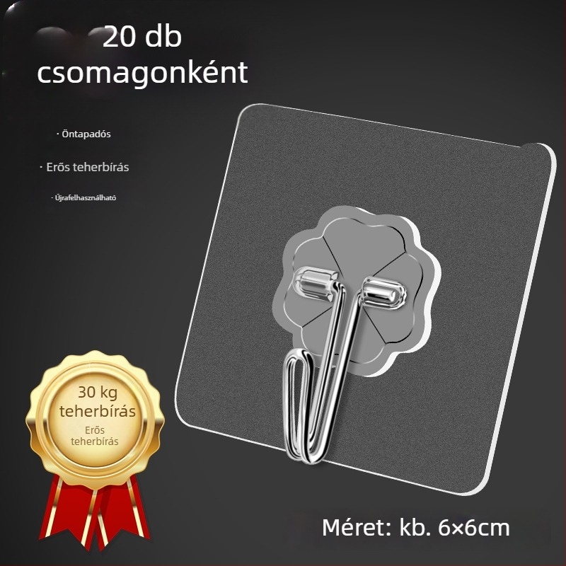 Átlátszó falikampó erős ragasztóval – lyukasztás nélkül, 0-1 kg teher, PVC