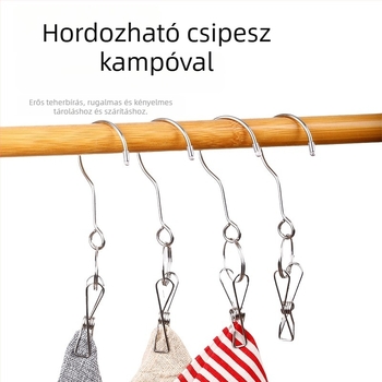 Rozsdamentes acél ruhaszárító klipe kampóval, összehajtható, nadrágokhoz, zoknikhoz, fehérneműhöz és inghez