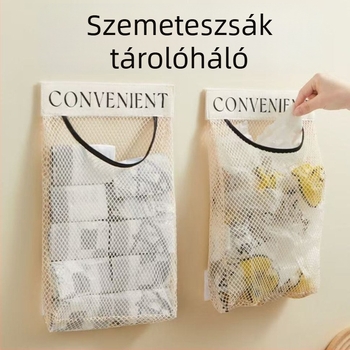 Falra szerelhető konyhai műanyag zacskók tároló háló, nagy kapacitás