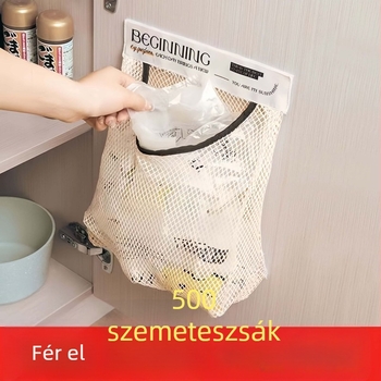 Falihoz szerelhető konyhai tároló táska lélegző hálós zsebbel műanyag zacskókhoz
