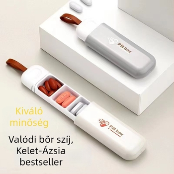 Stílusos, hordozható gyógyszeres doboz három rekesszel, zárható és fényvédett, fiókos stílusú mini gyógyszeres doboz