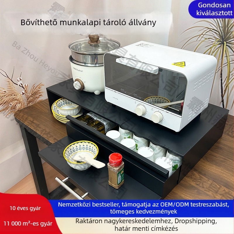 Kétszintes kihúzható mikrohullámú sütő tároló állvány a konyhába, fűszertartóval, sarokpult, szénacélból