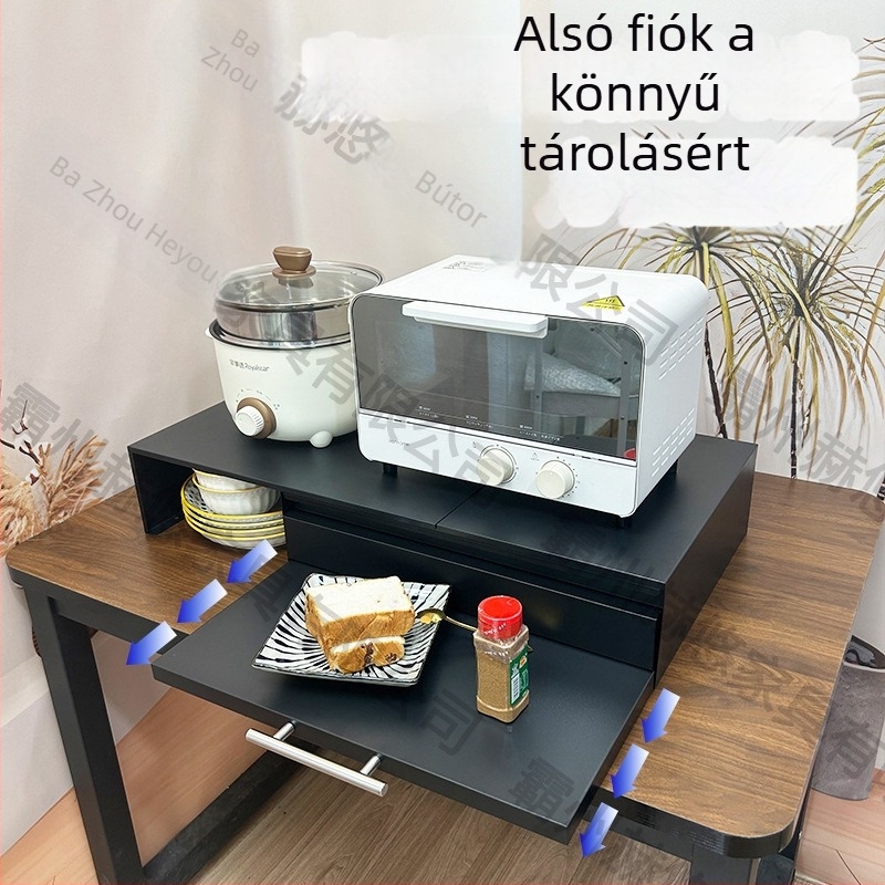 Kétszintes kihúzható mikrohullámú sütő tároló állvány a konyhába, fűszertartóval, sarokpult, szénacélból