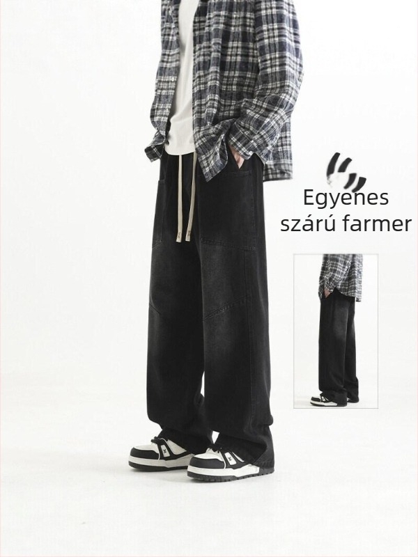 Férfiaknak: amerikai retro farmernadrág, laza szabású egyenes szár, kimosott denim, városi mindennapi nadrág