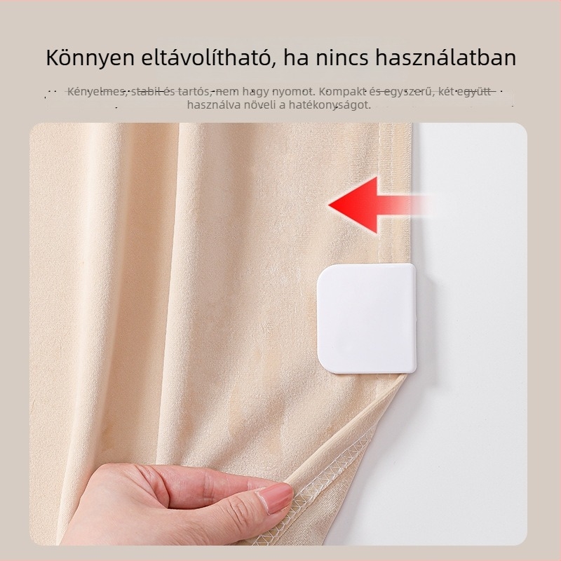 Fúrás nélküli zuhanyfüggöny-klipszek, 2 darabos készlet, oldalsó rögzítőcsipeszek fürdőszobába, ragasztóval rögzítve