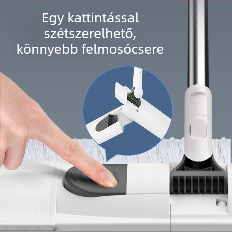 Nagyméretű ipari porfelmosó lapos fejjel, mikroszálas fej és rozsdamentes acél nyéllel