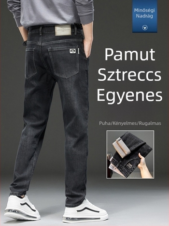 Férfi kék farmernadrág, slim fit, kis egyenes szár, rugalmas, hétköznapi viselet, ősz-tél