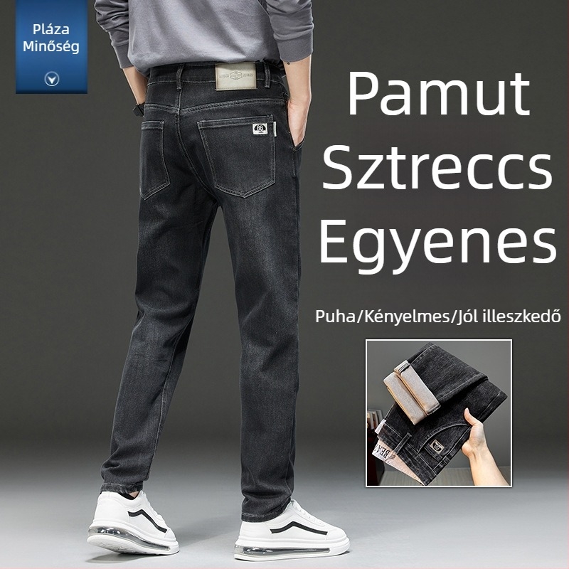 Férfi kék farmernadrág, slim fit, kis egyenes szár, rugalmas, hétköznapi viselet, ősz-tél