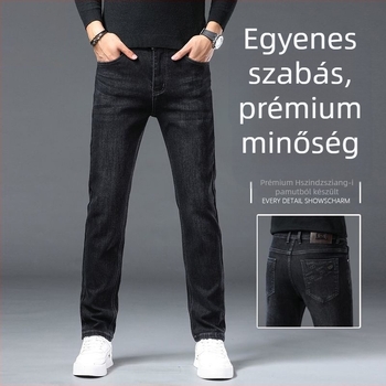 Férfi farmernadrág európai stílusban, pamut, lazítva egyenes szabás, középmagas derekú, cropped hossz, 80% pamut
