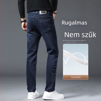 Férfi farmernadrág európai stílusban, pamut, lazítva egyenes szabás, középmagas derekú, cropped hossz, 80% pamut