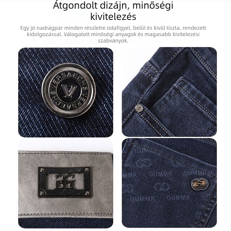 Férfi farmernadrág európai stílusban, pamut, lazítva egyenes szabás, középmagas derekú, cropped hossz, 80% pamut