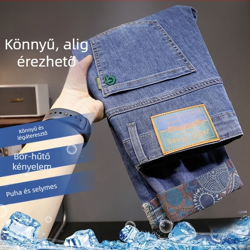 Férfi slim-fit egyenes szabású nadrág, elasztikus denim