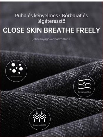 Férfi denim nadrágok, elasztikus, egyenes szabású, középmagas derék, mindennapi viselet