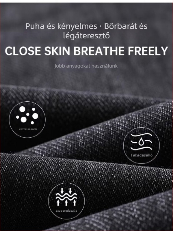 Férfi denim nadrágok, elasztikus, egyenes szabású, középmagas derék, mindennapi viselet