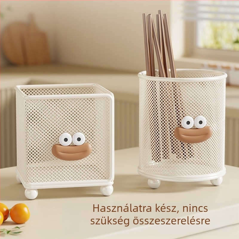 Konyhai tároló hálóval, pultra helyezhető multifunkcionális evőeszköztartó pálcikákhoz, kanalakhoz és spatulákhoz, csepegtetővel