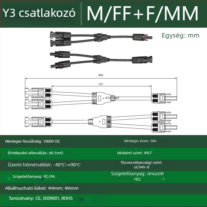 CNLonQcom mc4-Y napelemes modul kültéri IP67 vízálló fotovoltaikus csatlakozó DC1000V 30A