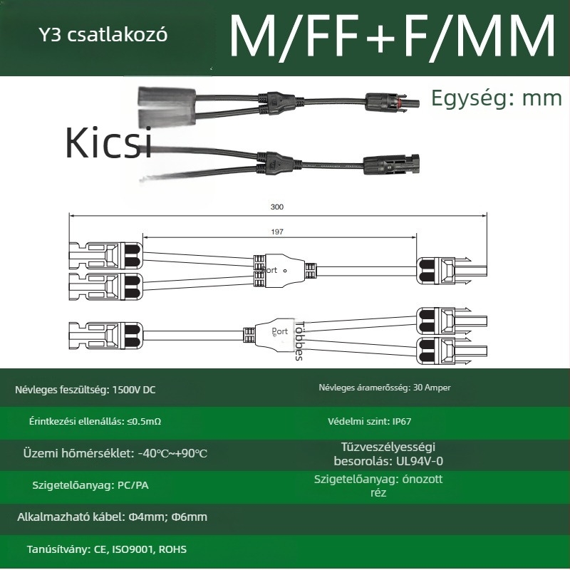 CNLonQcom mc4-Y napelemes modul kültéri IP67 vízálló fotovoltaikus csatlakozó DC1000V 30A