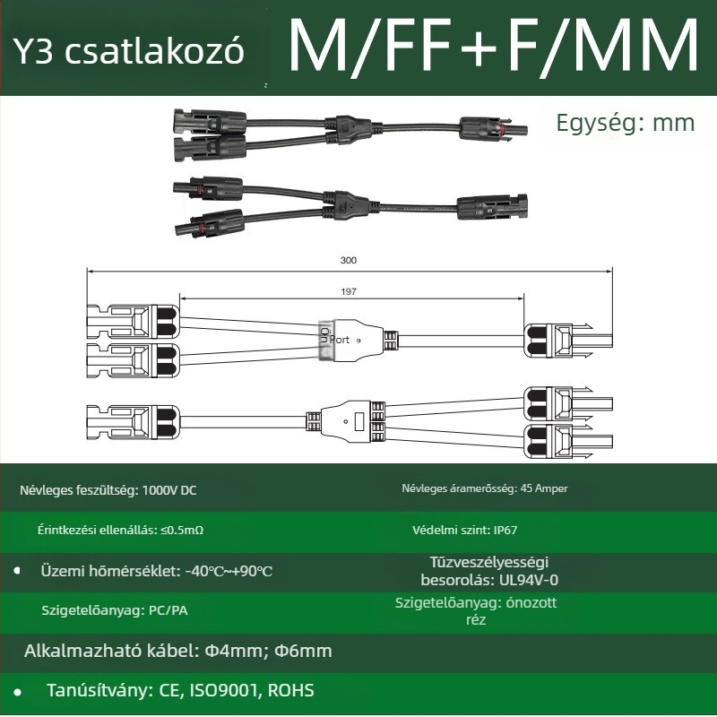 CNLonQcom mc4-Y napelemes modul kültéri IP67 vízálló fotovoltaikus csatlakozó DC1000V 30A