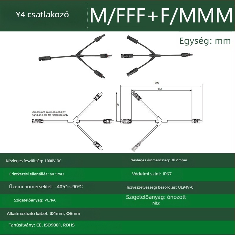 CNLonQcom mc4-Y napelemes modul kültéri IP67 vízálló fotovoltaikus csatlakozó DC1000V 30A