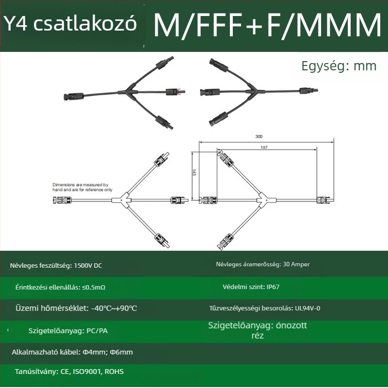 CNLonQcom mc4-Y napelemes modul kültéri IP67 vízálló fotovoltaikus csatlakozó DC1000V 30A
