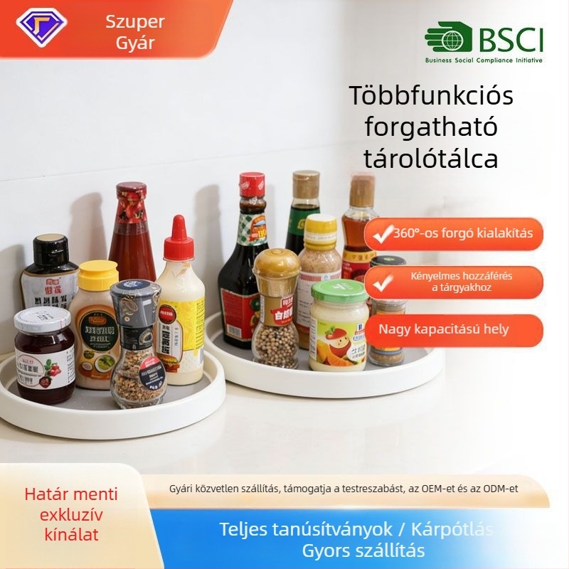 Forgó üveg- és doboztartó fűszertároló a konyhában, nagy kapacitású