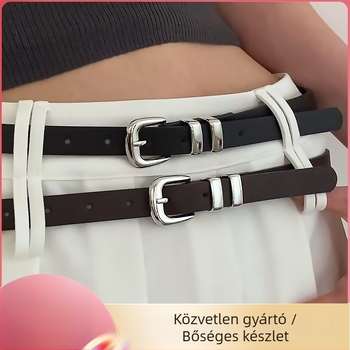PU bőrből készült vékony öv ezüstszínű fémgyűrű csattal, minimalist stílusú, hossza 105 cm, koreai ihletésű