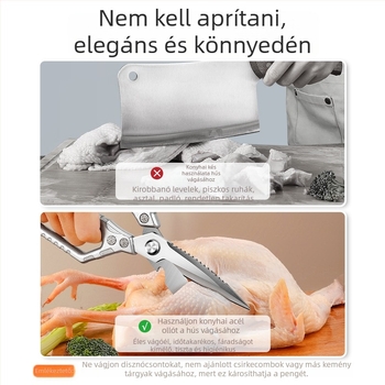 Konyhai rozsdamentes acélból készült, masszív olló, többfunkciós csontvágó és húsolló