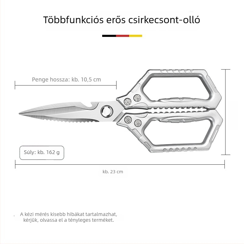 Konyhai rozsdamentes acélból készült, masszív olló, többfunkciós csontvágó és húsolló