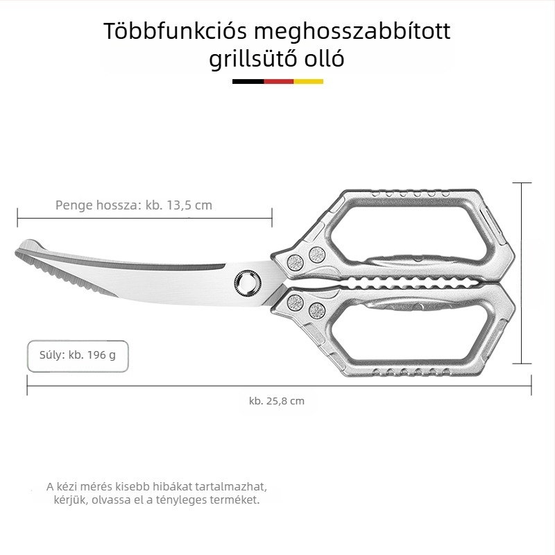 Konyhai rozsdamentes acélból készült, masszív olló, többfunkciós csontvágó és húsolló