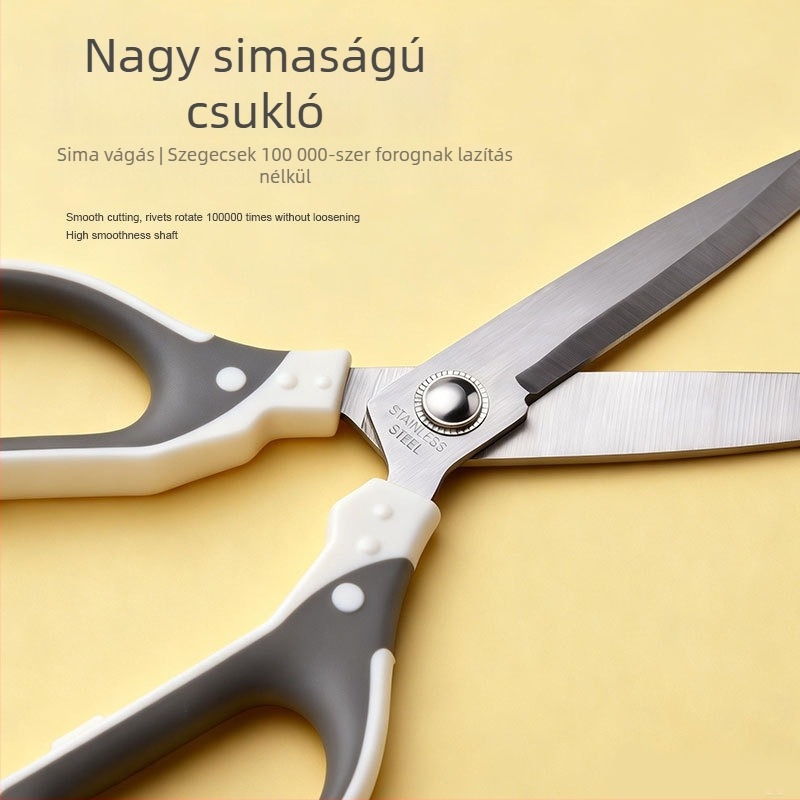 Rozsdamentes acélból készült irodai olló, 2,5 mm vastag pengével, nagy varrásra, cérnavágó olló