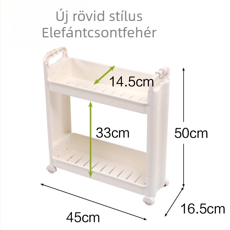 Kétszintes tárolópolc a konyhai résbe, hűtő és fürdőszoba számára