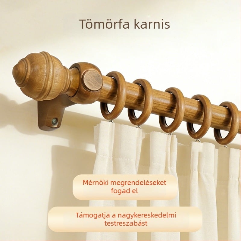 Fából készült függönyrúdszett tartókkal, román stílusú fa rúd, egy darabos fa rúd lyukkal, nappalihoz illő vízszintes rúd
