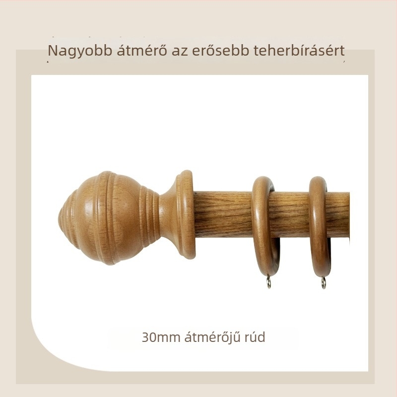 Fából készült függönyrúdszett tartókkal, román stílusú fa rúd, egy darabos fa rúd lyukkal, nappalihoz illő vízszintes rúd