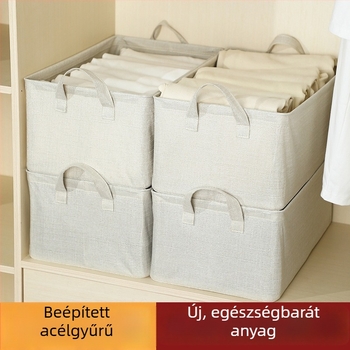 Szagtalan slub pamut tárolókosár, nagy kapacitású ruhatároló doboz összecsukható acélvázban