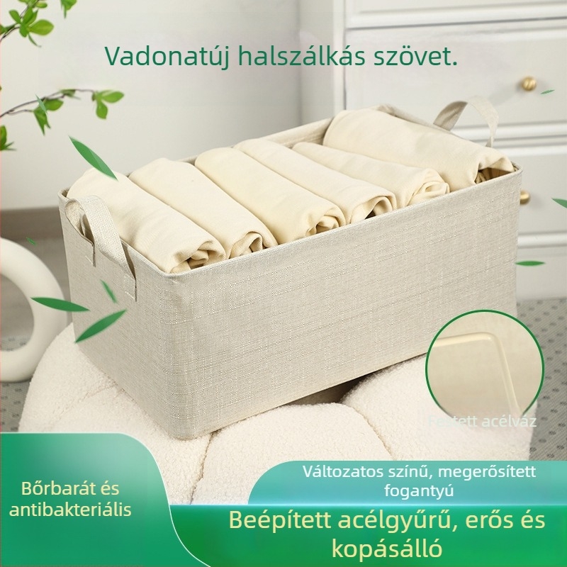 Szagtalan slub pamut tárolókosár, nagy kapacitású ruhatároló doboz összecsukható acélvázban