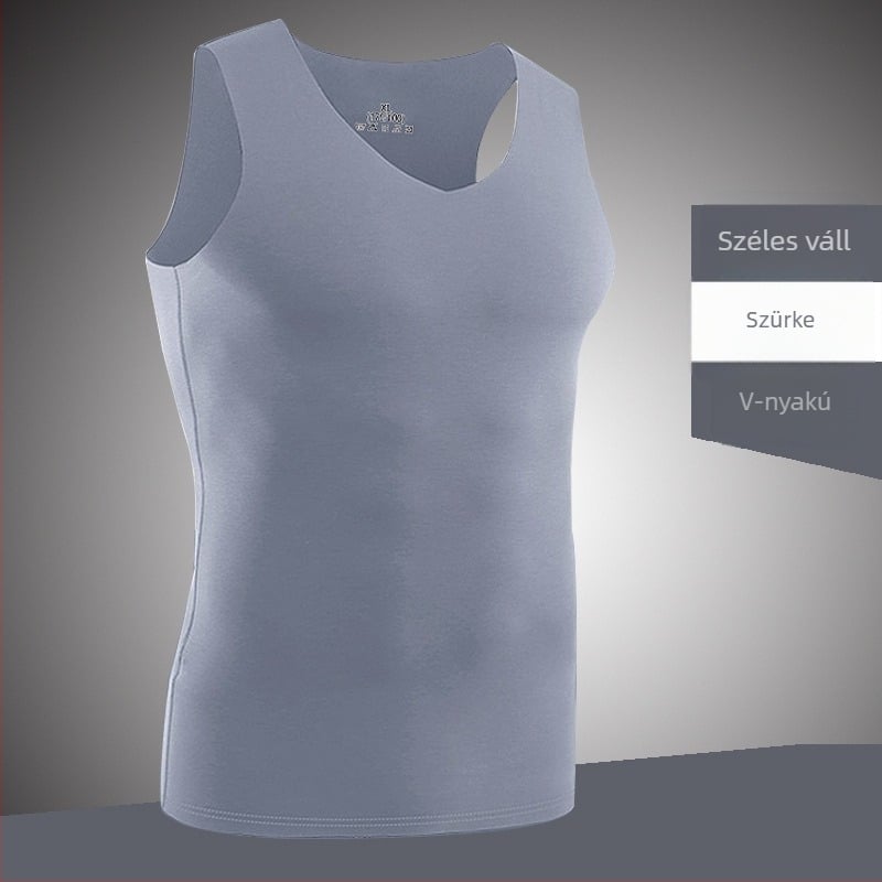 Férfiaknak készült varrat nélküli mellény, széles vállú V-nyakú, karcsúsított szabású, egyszínű Ice Silk anyagú – nyári viselet