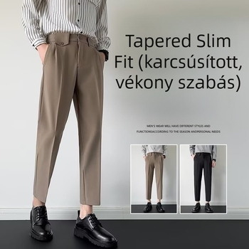 Férfiak fekete egyenes szárú nadrág, öltönynadrág, őszi hosszú nadrág, laza esésű elegáns megjelenés