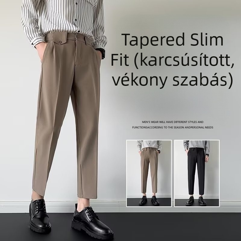 Férfiak fekete egyenes szárú nadrág, öltönynadrág, őszi hosszú nadrág, laza esésű elegáns megjelenés