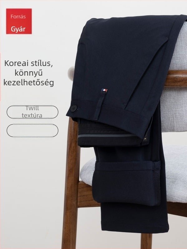 Férfi egyenes szabású nadrág tavasz–őszre, üzleti casual stílus, koreai stílusú laza esésű