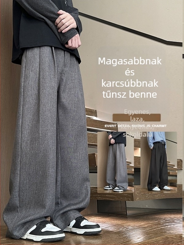 Férfi casual nadrágok nehéz, tömör esésű anyagból, egyenes szabás, korai őszre, laza viselet, sokoldalú és karcsúsító