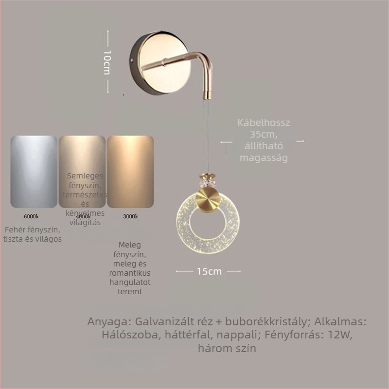 Egyszerű, modern lineáris kristály falikar hálószobába, az ágy mellett, folyosóra és nappaliba, egyfejű kivitel
