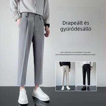 Férfi cropped kosztümnadrág drapírozott hatású, szűk szabás, casual, egyenes láb