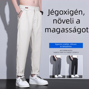 Férfi nyári ice silk nadrág, lazított szabás, egyenes szár, 9/10 hossz