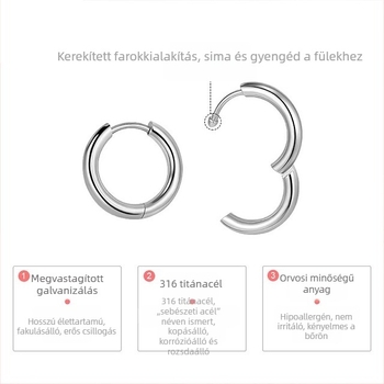 Férfiaknak szóló titán‑acél fülbevalók, minimalist geometriai karikák és tűs fülbevalók