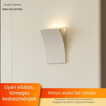 Skandináv ihletésű könyv alakú fali lámpa, vasból készült test, LED világítás, modern minimalista kialakítás, hálószoba, nappali, dolgozószoba és folyosó.